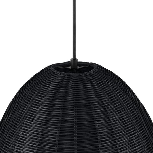 Highler 1-Light Matte Black Pendant with Matte Black Rattan Shade