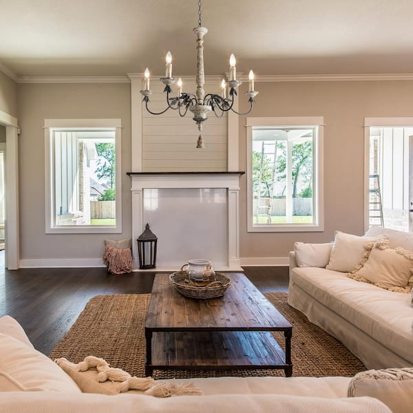 6-Light Distressed White Wood French Country Chandelier Rustic Cottage Farmhouse Classic Candle Ceiling Pendant