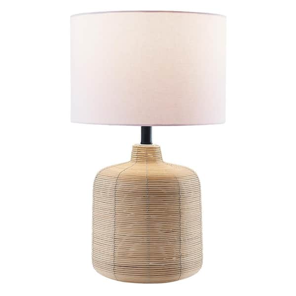 Jolina 20.5 in. Natural Rattan Petite Table Lamp with Brass Accents