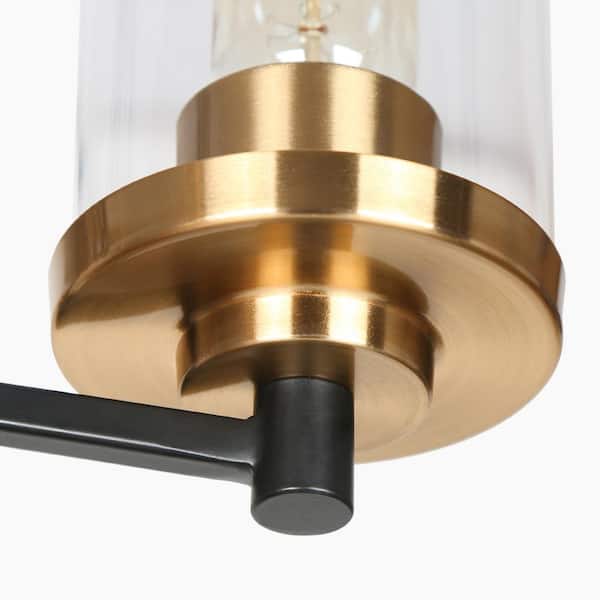 5-Light Modern Brass Gold Round Chandelier Lighting, Clear Glass Pendant Light Black Hanging Light
