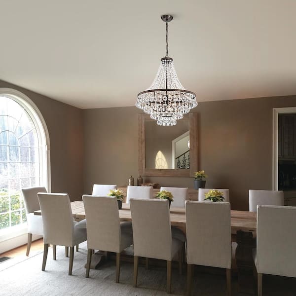 Clarus 7-Light Antique Copper Glam Empire Chandelier with Clear Glass Hanging Crystals