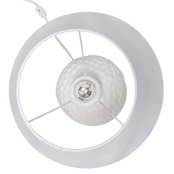 20.08 in. White Traditional Ceramic Textured Imprint Winding Table Desk Lamp with Matching Empire Fabric Shade