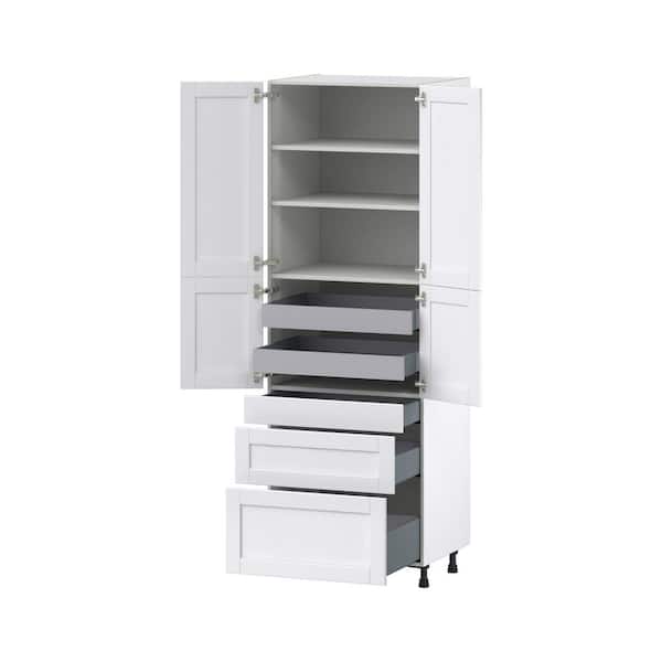 Mancos Glacier White Shaker Assembled Pantry Kitchen Cabinet with 5-Drawers (30 in. W x 89.5 in. H x 24 in. D)