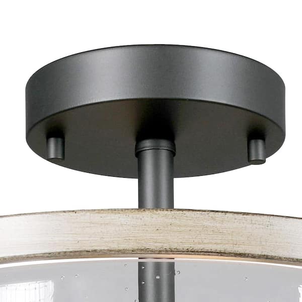 Richland 2-Light Grey Wood Semi Flush Mount Clear Seedy Glass