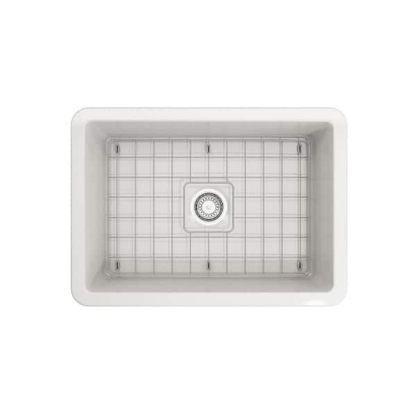Sotto Undermount Fireclay 27 in. Single Bowl Kitchen Sink with Bottom Grid and Strainer in White