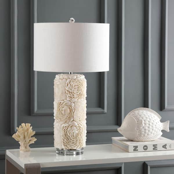 Rosette 28.5 in. Cream Seashell/Resin/Crystal LED Table Lamp