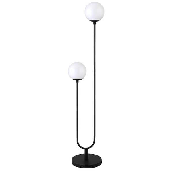 Dufrene 68.5 in 2-Light Blackened Bronze/White Milk Floor Lamp with Glass Shades