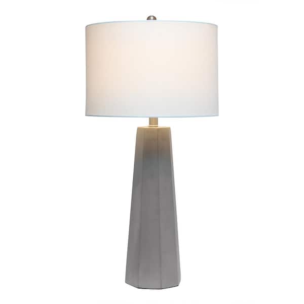 30.5 in. White Concrete Pillar Table Lamp with White Fabric Shade