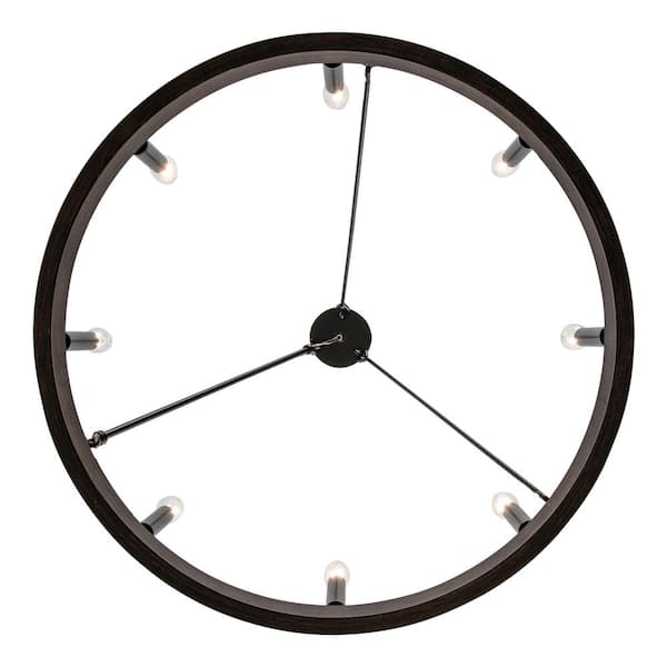 8-Light Black and Faux Wood Wagon Wheel Chandelier Light Fixture