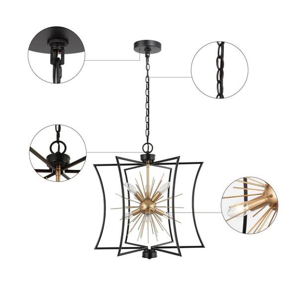 20.5 in. 6-Light Black Kitchen Island Pendant Light, Modern Dining Room Cage Chandelier, Dark Gold Sputnik Chandelier
