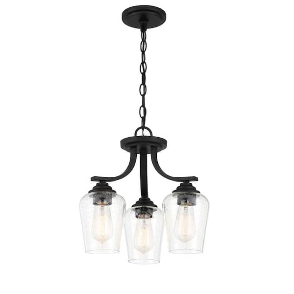Shyloh 15.5 in. 3-Light Black Semi-Flush Mount to Chandelier with Clear Seeded Glass Shades