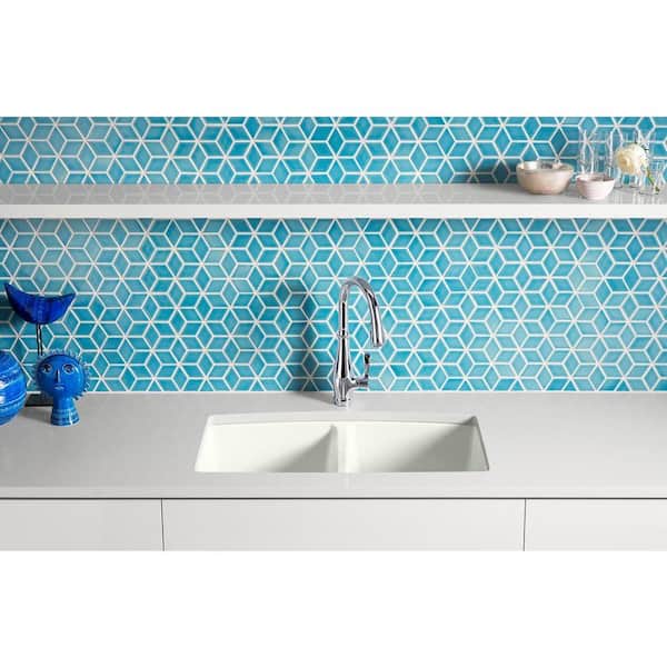 Brookfield Undermount Cast Iron 33 in. 5-Hole Double Bowl Kitchen Sink in White