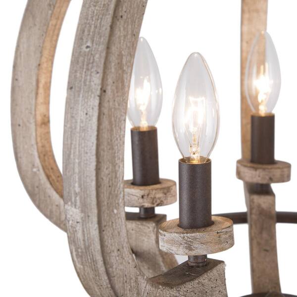 Modern Farmhouse Candlestick Wood Chandelier, 5-Light Lantern Dining Room Chandelier Hanging Pendant Light