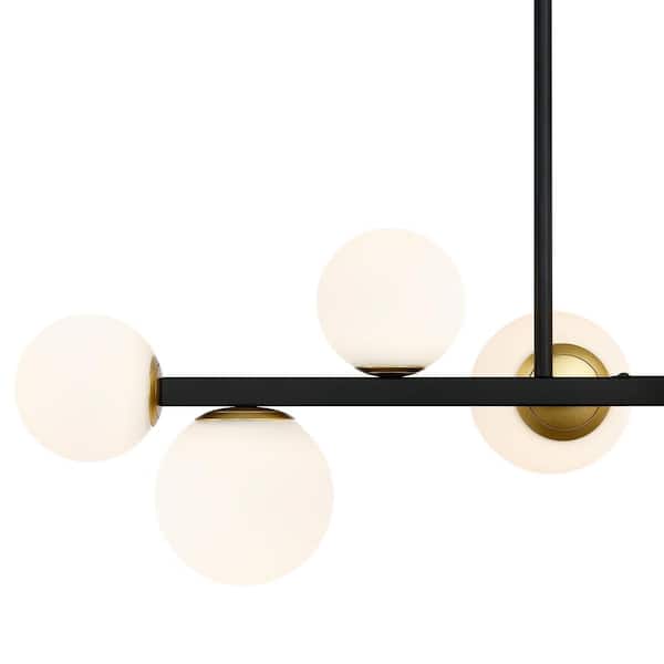 Trieste 8-Light Black Chandelier Island Light with Frosted Glass Shades