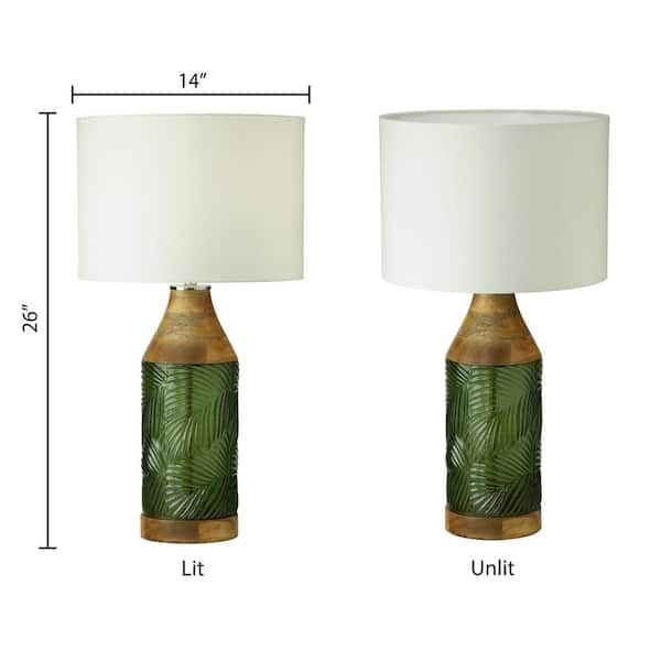 Zooey 26 in. Green Glass and Brown Wood Table Lamp