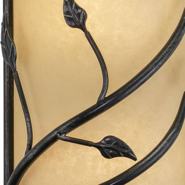Vine 2-Light Black Rustic Flush Wall Sconce Amber Glass