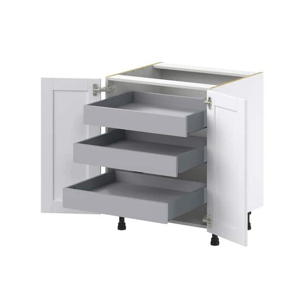 Mancos Shaker 27 in. W x 34.5 in. H x 24 in. D Glacier White Assembled Base Kitchen Cabinet with 3 Inner Drawers
