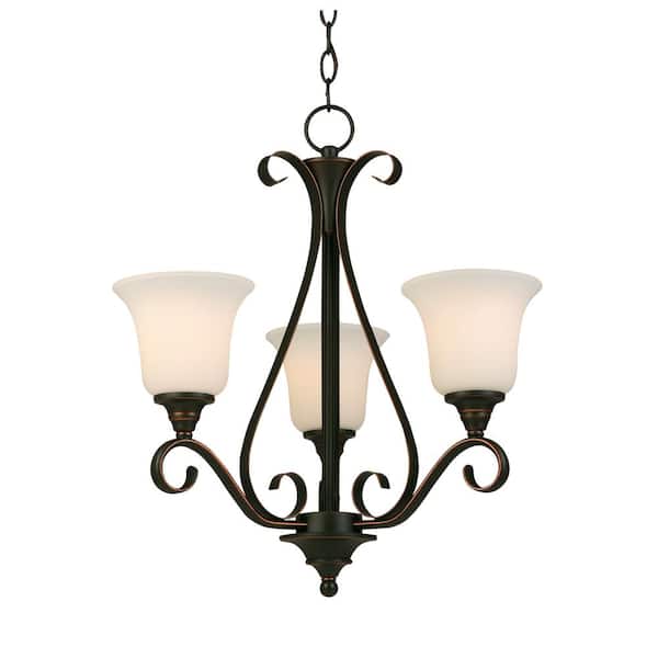 Westwood 3-Light Oil Rubbed Bronze Chandelier with Frosted White Glass Shades
