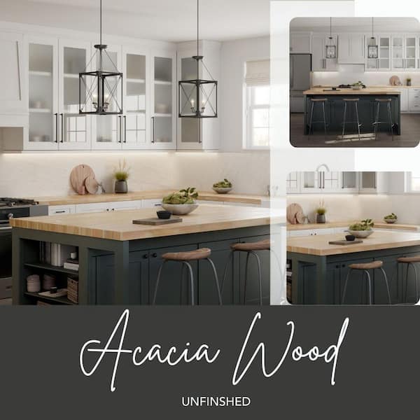 4 ft. L x 26 in. D Unfinished Acacia Solid Wood Butcher Block Countertop With Square Edge