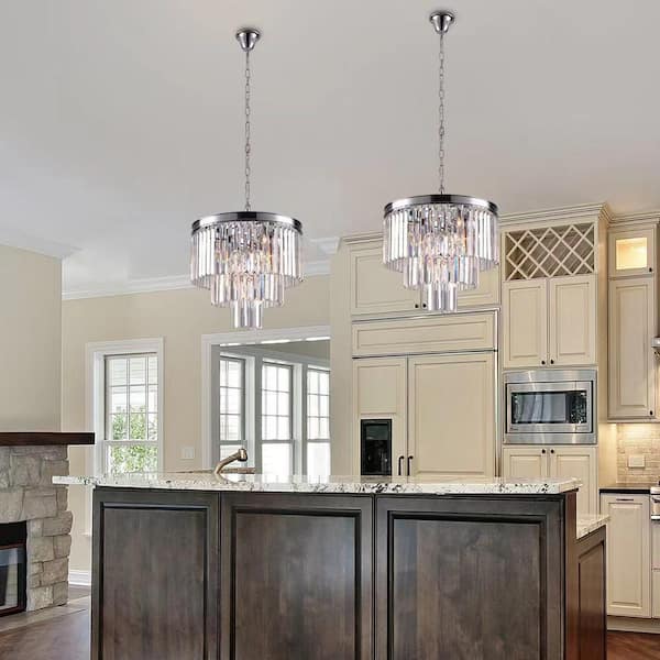 Annapolis 7-Light Chrome/Clear Unique Tiered Chandelier with Crystal Accents