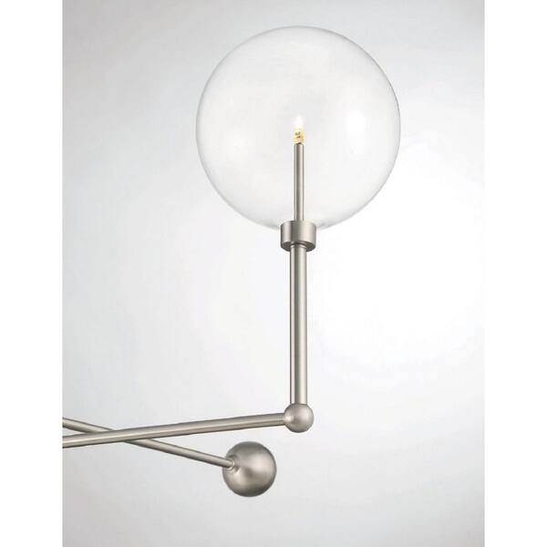 46 in. W x 25 in. H 3-Light Brushed Nickel Chandelier with Clear Orb Glass Shades, LED Light Bulbs and Adjustable Arms