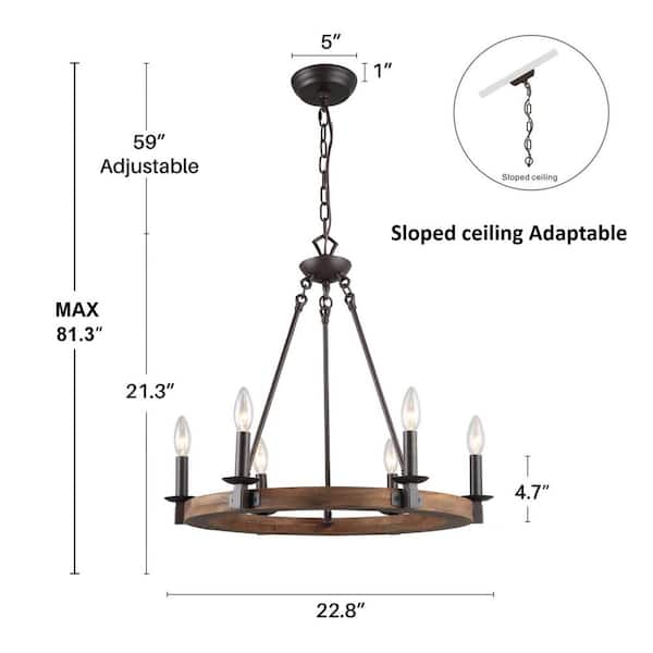 Farmhouse Wagon Wheel Chandelier, 6-Light Distressed Wood Circle Island Light, Rustic Bronze Dining Room Pendant Light