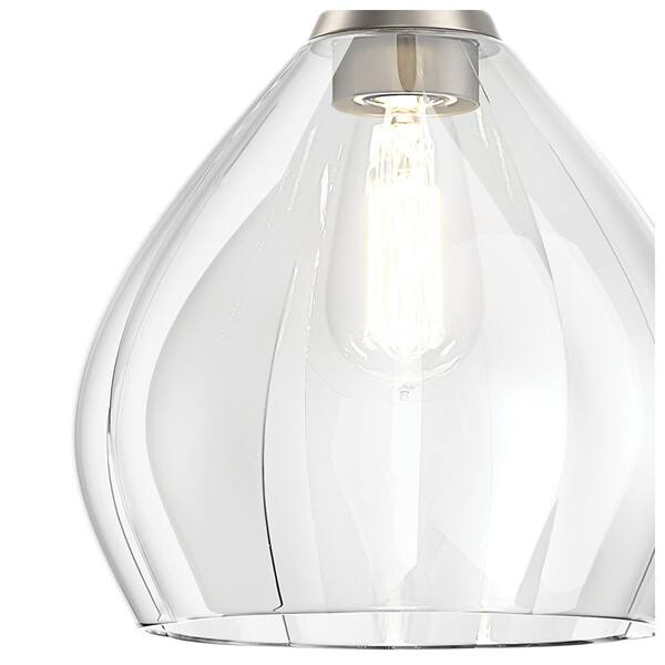 Merriam 8 in. 1-Light Brushed Nickel Farmhouse Shaded Kitchen Pendant Hanging Light with Clear Glass