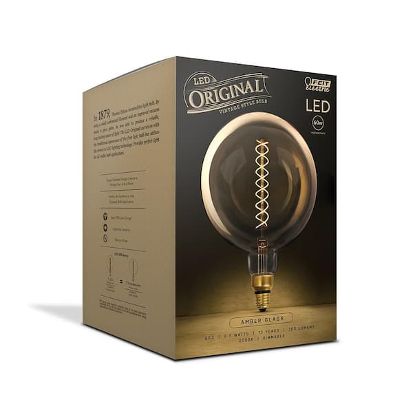 60-Watt Equivalent G63 Dimmable Spiral Filament Oversized Amber Glass E26 Vintage Edison LED Light Bulb, Warm White