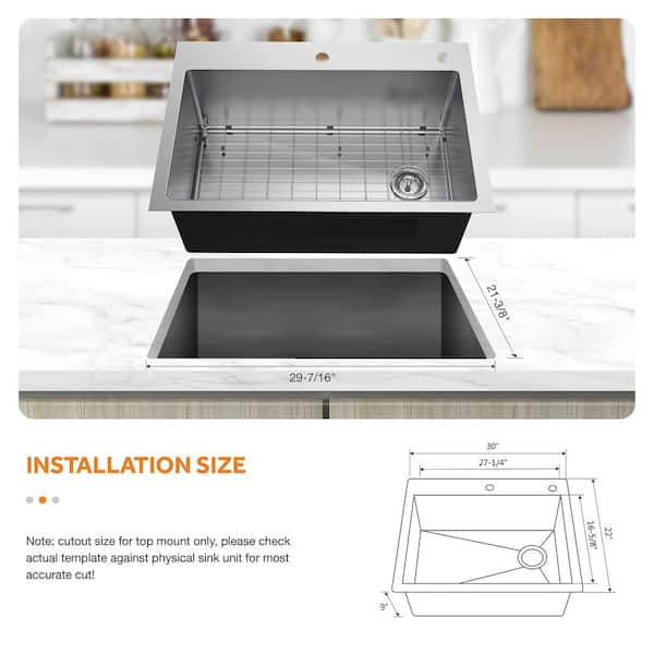 All-in-One Tight Radius Drop-In/Undermount 18G Stainless Steel 30 in. Single Bowl Kitchen Sink with Pull-Down Faucet