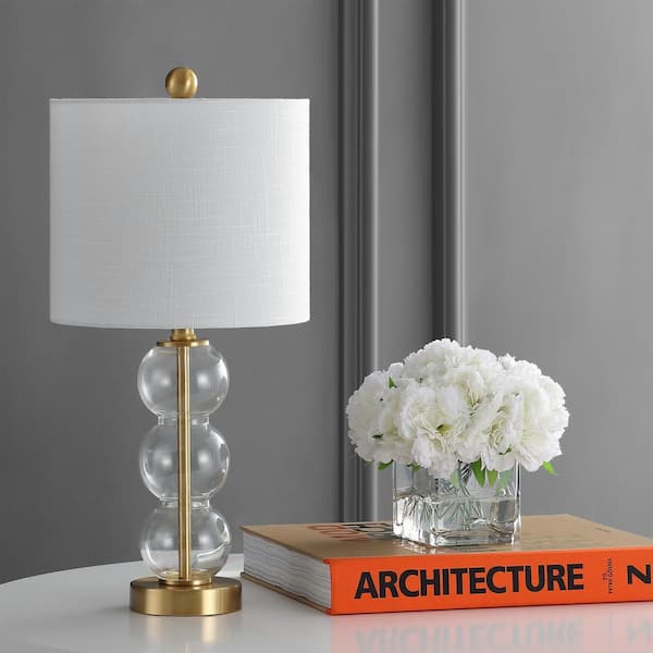 February 21 in. Clear/Brass Gold Glass/Metal LED Table Lamp
