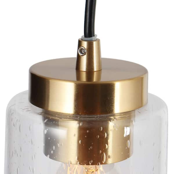 4.7 in. 1-Light Brass Gold Mini Pendant Light, Seeded Glass Pendant Hanging Light, Modern Black Light Fixture