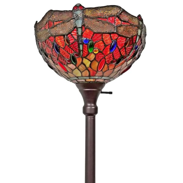 72 in. Tiffany Style Dragonfly Torchiere Floor Lamp
