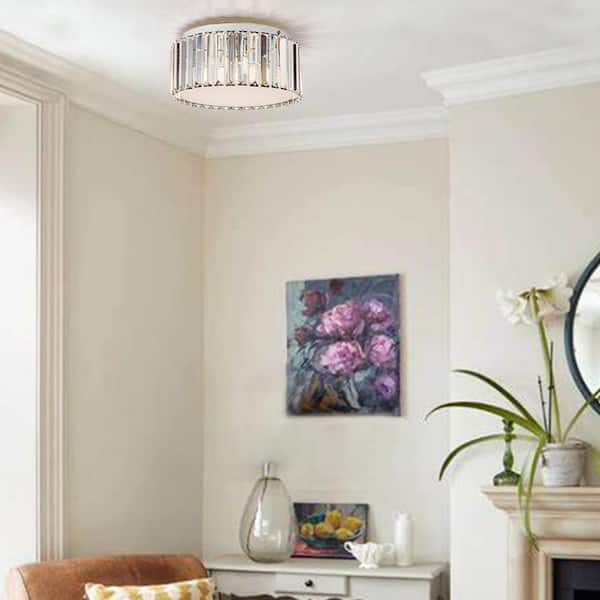 12 in. Modern 5-Light Round Silver Crystal Flush Mount Chandelier Wide