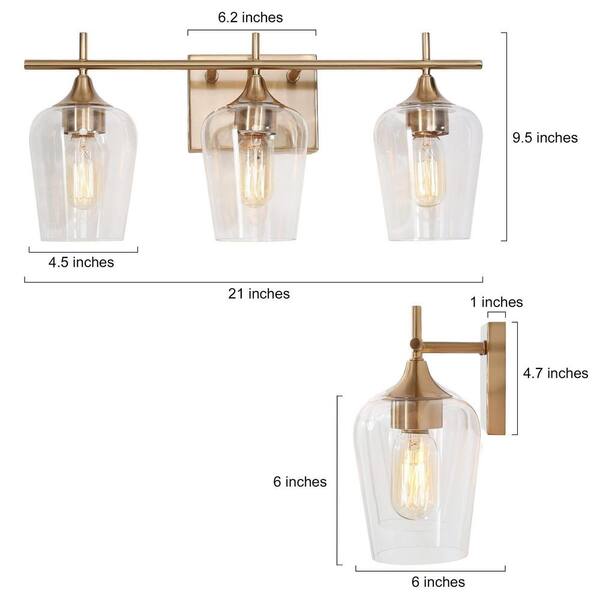 Modern Circle Bathroom Vanity Light 3-Light Brass Gold Round Powder Room Wall Sconce Light with Clear Glass Shades