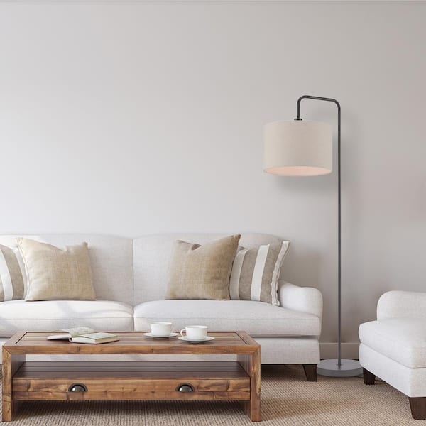 Barden 58 in. Dark Bronze Floor Lamp with Beige Fabric Shade