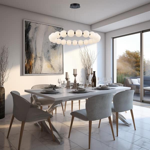 Ellington 33 in. Dimmable Integrated LED Black Chandelier Light Fixture with Acrylic Globe Shades