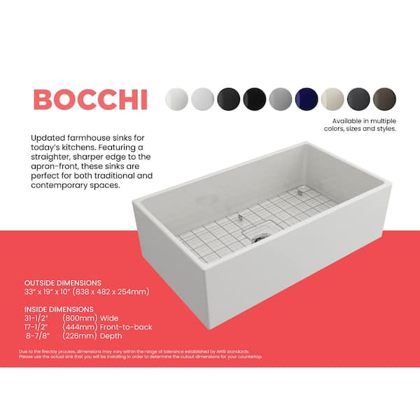 Contempo Farmhouse Apron Front Fireclay 33 in. Single Bowl Kitchen Sink with Bottom Grid and Strainer in White