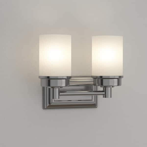 Cade 11.7 in. 2-Light Brushed Nickel Bathroom Vanity Light Fixture with Frosted Glass Shades