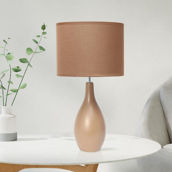 18.11 in. Light Brown Traditional Standard Ceramic Dewdrop Table Desk Lamp with Matching Fabric Shade