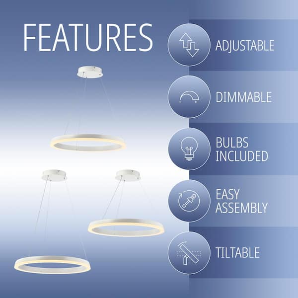 Baxter 23.5 in. 48-Watt Matte White Integrated LED Metal Hoop Pendant