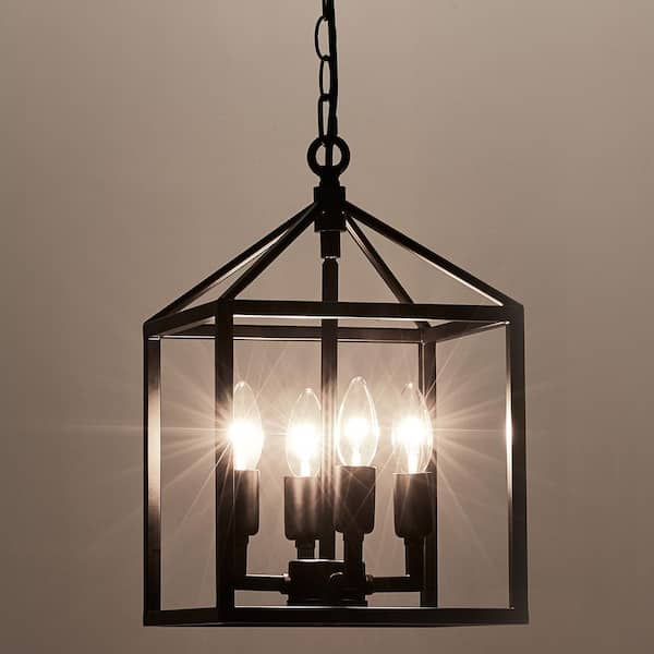 9.5 in. 4-Light Black Caged Chandelier