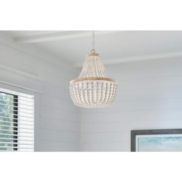 Cayman 3-Light Faux Wood Chandelier Light Fixture with White Beaded Shade