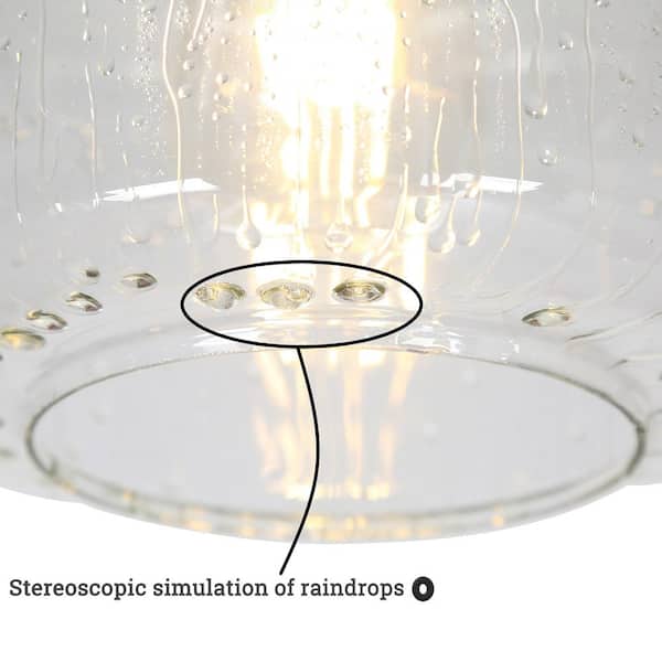 Modern Gold Bedroom Pendant Light, 1-Light Black Dining Room Island Hanging Pendant Light with Raindrops Glass Shade