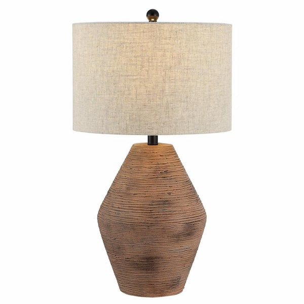 Detris 26.25 in. Brown Table Lamp with Oatmeal Shade