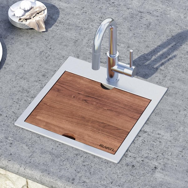 Siena 16 Gauge Stainless Steel 15 in. x 15 in. 1-Hole Drop-in Workstation Bar Sink