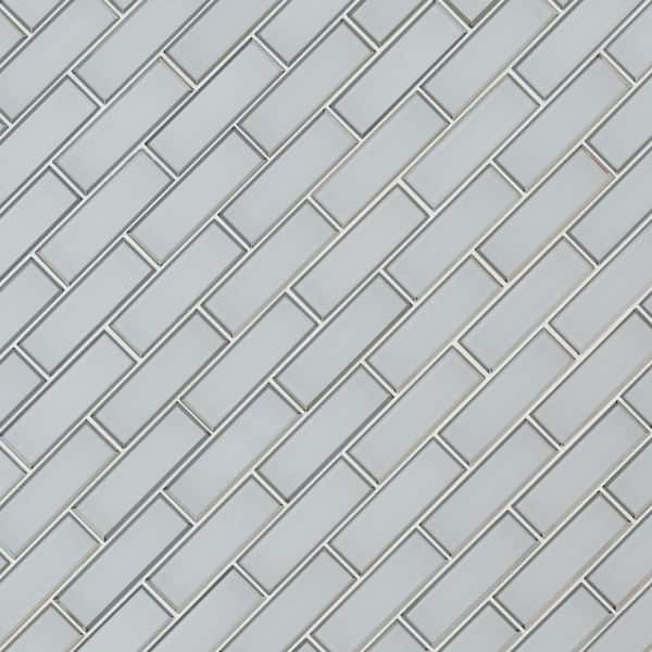 Ice Bevel Subway 11.73 in. x 11.73 in. Glossy Glass Blend Mesh-Mounted Mosaic Tile (9.6 sq. ft./Case)