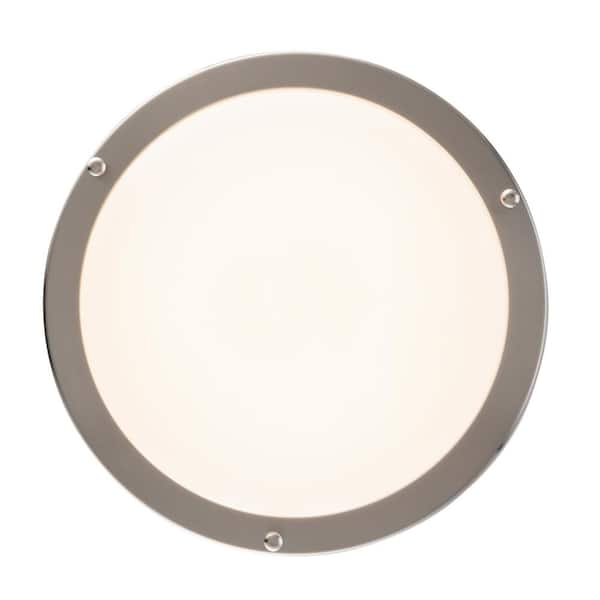 Barnes 9.5 in. Integrated LED Brushed Nickel Flush Mount Ceiling Light Fixture with Acrylic Shade