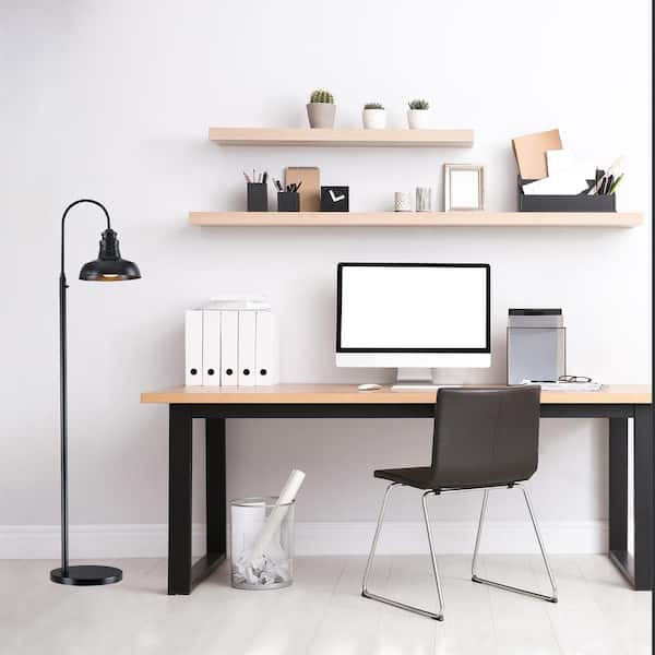 Elmcroft 72 in. Outdoor-Rated Plug-In 1-Light Matte Black Floor Lamp with Metal Shade - Use with 13-Watt Max LED Bulb