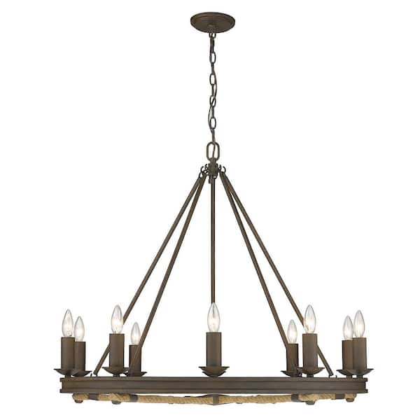 Stokes 10-Light Dark Rust Wagon Wheel Chandelier
