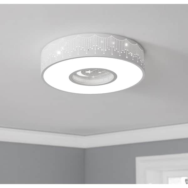 15.7 in. 1-Light White Simple Circle Star Creative Design 20-Watt Integrated LED Flush Mount Ceiling Light